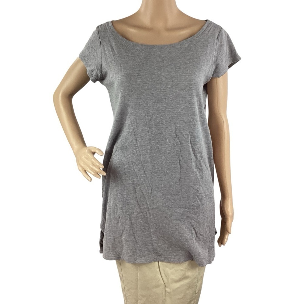 Eileen Fisher Gray Organic Cotton Blend Cap Sleeve Tunic Tee Small